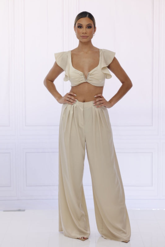 Allura 2 Piece Satin Pant Set - Gold